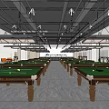 Spacious Billiard Room Interior With Multiple Green Felt Tables Modern Lighting And Wooden Legs