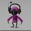 Stylish Crow Character in Pink Hoodie with Headphones 3D Model Design
