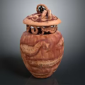 Hand Carved Ceramic Jar Sculpture With Dragon Design And Ornate Lid