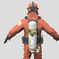 Man in Orange Protective Suit With Gas Mask Harness and Safety Gear
