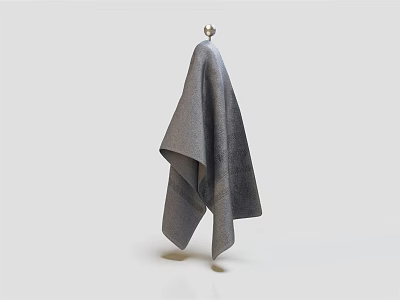 Gray Towel Hanging on a Simple Hook Against Light Colored Background 3d model