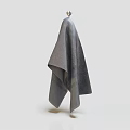 Gray Towel Hanging on a Simple Hook Against Light Colored Background 3d model