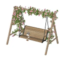 Garden Wooden Swing Play Equipment Adorned With Green Vines And Pink Flowers