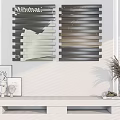 Minimal Interior Decor With Striped Wall Art And Shelf Decor Items On White Shelf