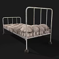 Single Bed with White Metal Frame Gray Tufted Mattress and Wheels