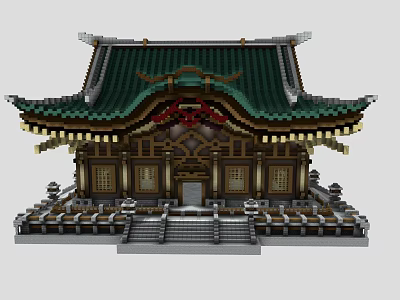 Traditional Ancient Architecture With Green Roof Overhanging Eaves Stone Steps And Wooden Structure 3d model