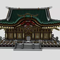 Traditional Ancient Architecture With Green Roof Overhanging Eaves Stone Steps And Wooden Structure