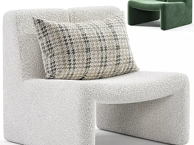 Single Sofa In Light Gray Textured Fabric With Plaid Pattern Accent Pillow 3d model