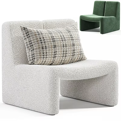 Single Sofa In Light Gray Textured Fabric With Plaid Pattern Accent Pillow 3d model