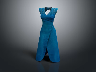 Artistic Blue Dress Sculpture With Elegant Carved Design And Flowing Form 3d model