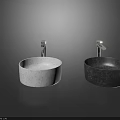 Two Modern Round White And Black Vessel Sinks With Chrome Faucets For Bathroom