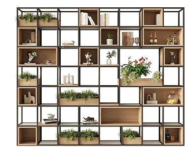 Modern Storage Shelving Unit with Multiple Compartments Plants Books and Decorative Items 3d model
