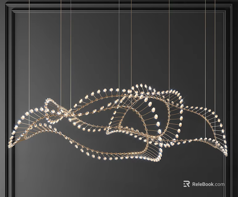 Elegant Wave Shaped Chandelier With Curved Metal Frame And Crystal Accents For Modern Interior 3d model 