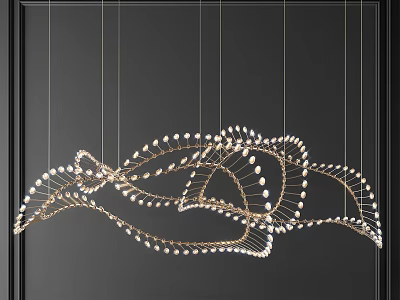 Elegant Wave Shaped Chandelier With Curved Metal Frame And Crystal Accents For Modern Interior 3d model