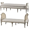 Classic Upholstered Bench With Curved Arms And Ornate Wooden Carved Legs