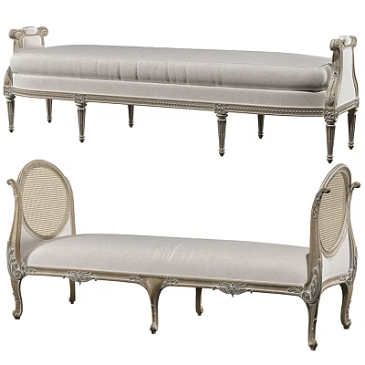 Classic Upholstered Bench With Curved Arms And Ornate Wooden Carved Legs 3d model