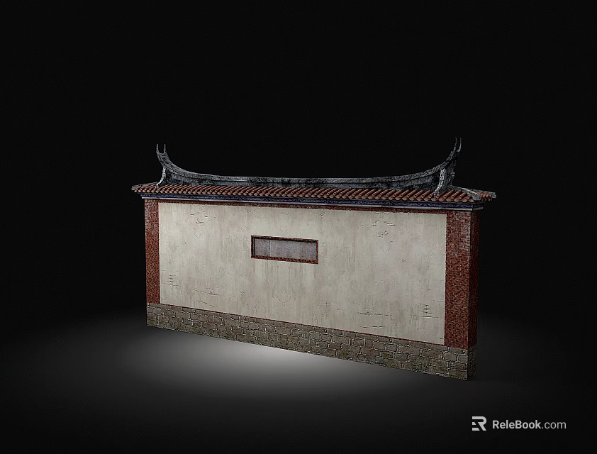 Ancient Traditional Wall Structure With Classic Roof Tiles And Stone Base Design 3d model 