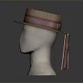 Classic Brown Straw Hat With Red Stripe Band On White Mannequin Head