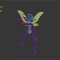 Game Movie Character Blue Small Figure with Transparent Wings and Large Eyes Dancing Pose