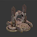 Decorative Stone Scene Component With Symmetrical Arch Pillars And Textured Circular Base 3d model