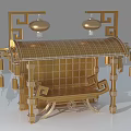 Chinese Style Decorative Furniture With Golden Frame Arched Roof And Hanging Lanterns