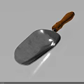 Shiny Metal Scoop Daily Life Product With Wooden Textured Handle And Smooth Surface