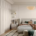 Modern Bedroom Interior Design With White Wardrobe Chandelier Area Rug And Bed