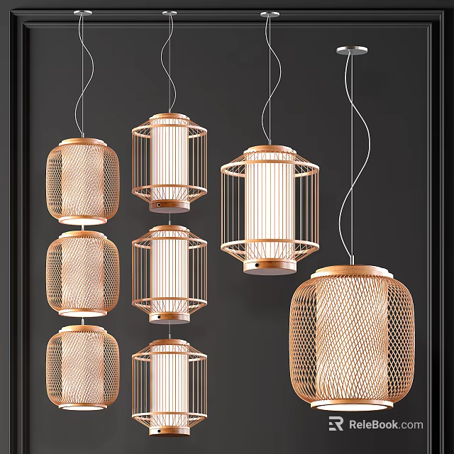Multiple Hanging Pendant Lights With Metal Mesh Cage Design And Copper Finish For Modern Interior Decor 3d model 