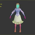 3D Female Character Model in Pink Dress with Black Hair and High Heels