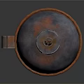 Lit Kerosene Lamp With Rustic Metal Body And Burning Wick On Dark Background