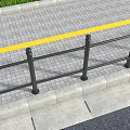 Black Metal Road Guardrail Along Sidewalk With Green Grass And Yellow Line