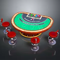 Casino Entertainment Table With Green Tabletop Blackjack Poker And Red Bar Stools