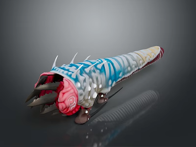 Fantasy Creature With Spiked Body Colorful Stripes And Clawed Head 3d model