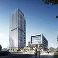 Modern Industrial Factory Building With Glass Curtain Wall And Green Courtyard Space Design