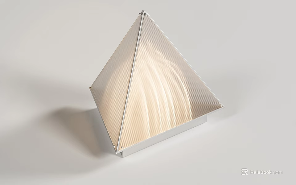 Pyramid Shaped Modern Table Lamp With Transparent Shade White Ribbed Light And Metal Base 3d model 