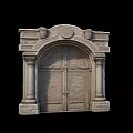 Classical Carved Stone Wall With Arched Door And Decorative Architectural Elements