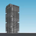 Contemporary Modern High Rise Building Exterior Design With Stacked Floors And Glass Facade