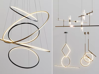 Modern Geometric Chandeliers With Circular And Diamond Shapes Metal Frames And Sleek Lighting 3d model