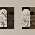 Two Decorative Wall Mirrors With Black Frames And Floral Sketch Prints 3d model
