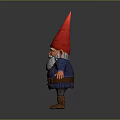 3D Gnome Character Design With Red Pointed Hat White Beard And Blue Striped Outfit