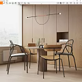 Modern Round Dining Table Set With Metal Frame Chairs And Hanging Chandelier By Wooden Cabinets