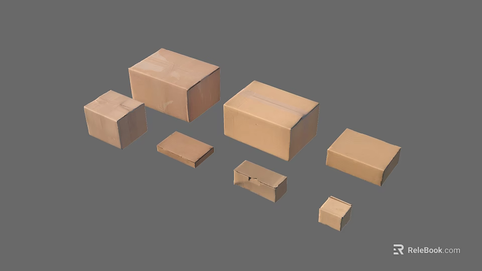 Multiple Cardboard Boxes In Different Sizes And Shapes Arranged Together 3d model