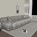Comfortable Gray Textured Sectional Sofa in Bright Living Room with Floor Lamp and Wall Art