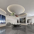 Modern Sales Office Interior Design With Elegant Lighting Art Sculptures And Sofa Furniture