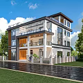 Modern Detached Villa Exterior Design With Two Story Structure Lawn Trees And Car On Driveway