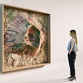 Large Natural Landscape Wall Decor In Wooden Frame With Woman Standing Nearby