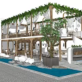 Modern Architectural Entrance Design With Greenery Spiral Staircase Water Pool And NAME Signage