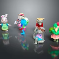 Five Colorful Stuffed Animal Dolls with Rabbit Dino Mouse Crocodile Parrot