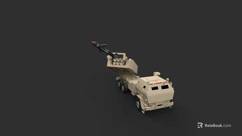 Beige Military Truck Mounted Missile Launcher Weapon System with Long Barrel 3d model 