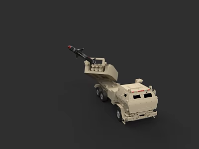 Beige Military Truck Mounted Missile Launcher Weapon System with Long Barrel 3d model